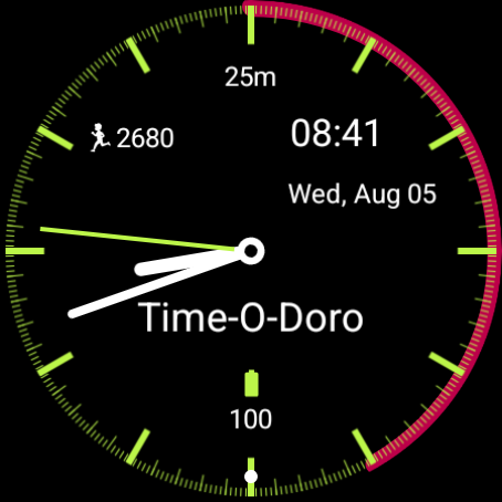 Timeodoro watchface with an active focus timer
